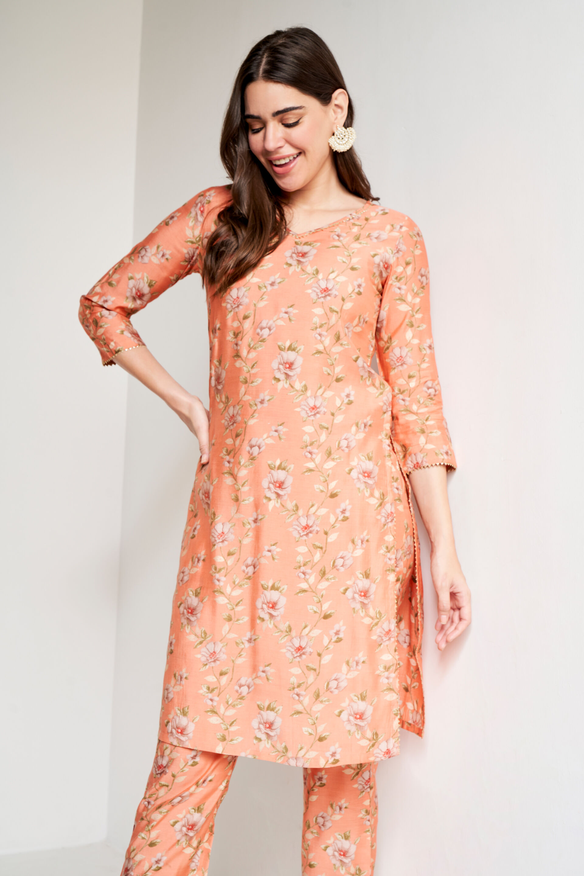 Coral Floral Straight Set of 2, Coral, image 3